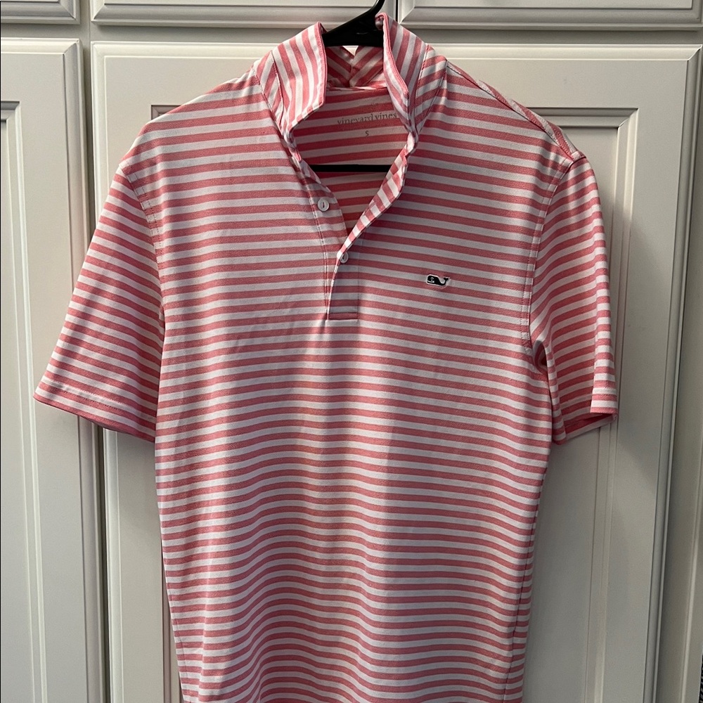 Vineyard Vines Men's Red and White Striped Polo
